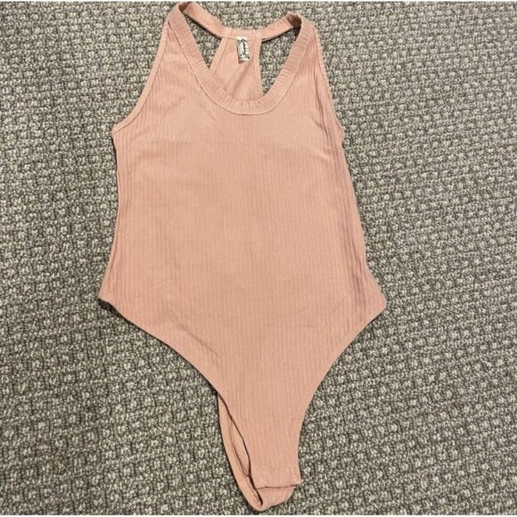 Free People Bodysuit Womens XS Light Pink Ribbed Thong Sleeveless Tank Scoop - Picture 1 of 5